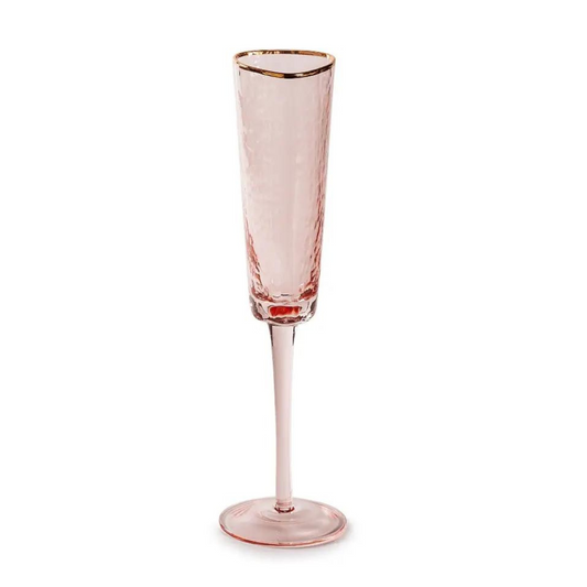 Набір із чотирьох фужерів - келихів для шампанського "Diva Pink", рожеві із золотим кантом 160 мл