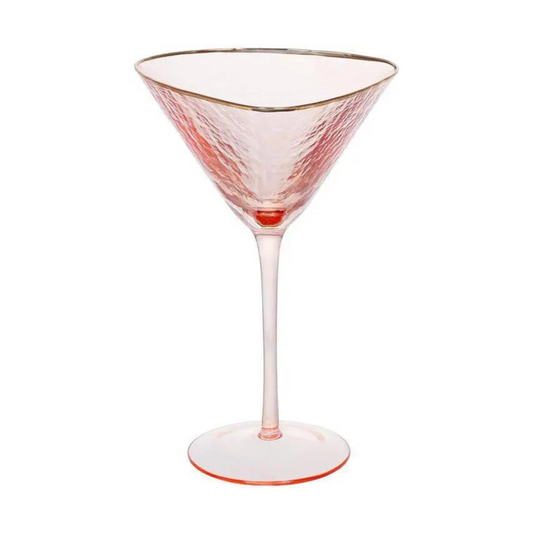 Набір із чотирьох фужерів - келихів для мартіні та шампанського "Diva Pink", рожеві із золотим кантом 190 мл